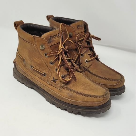 Polo by Ralph Lauren Tan Leather Lace Up Booties - Picture 1 of 9